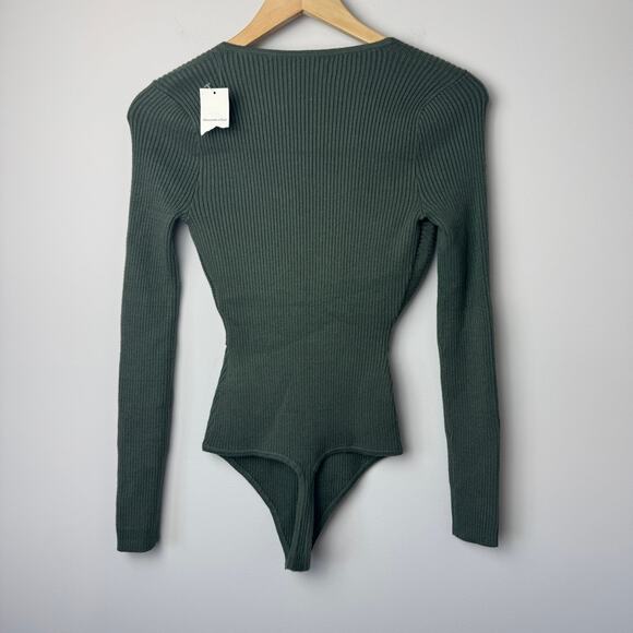 Abercrombie & Fitch Green LuxeLoft Wrap Knit Bodysuit NEW Size Small - Picture 6 of 9